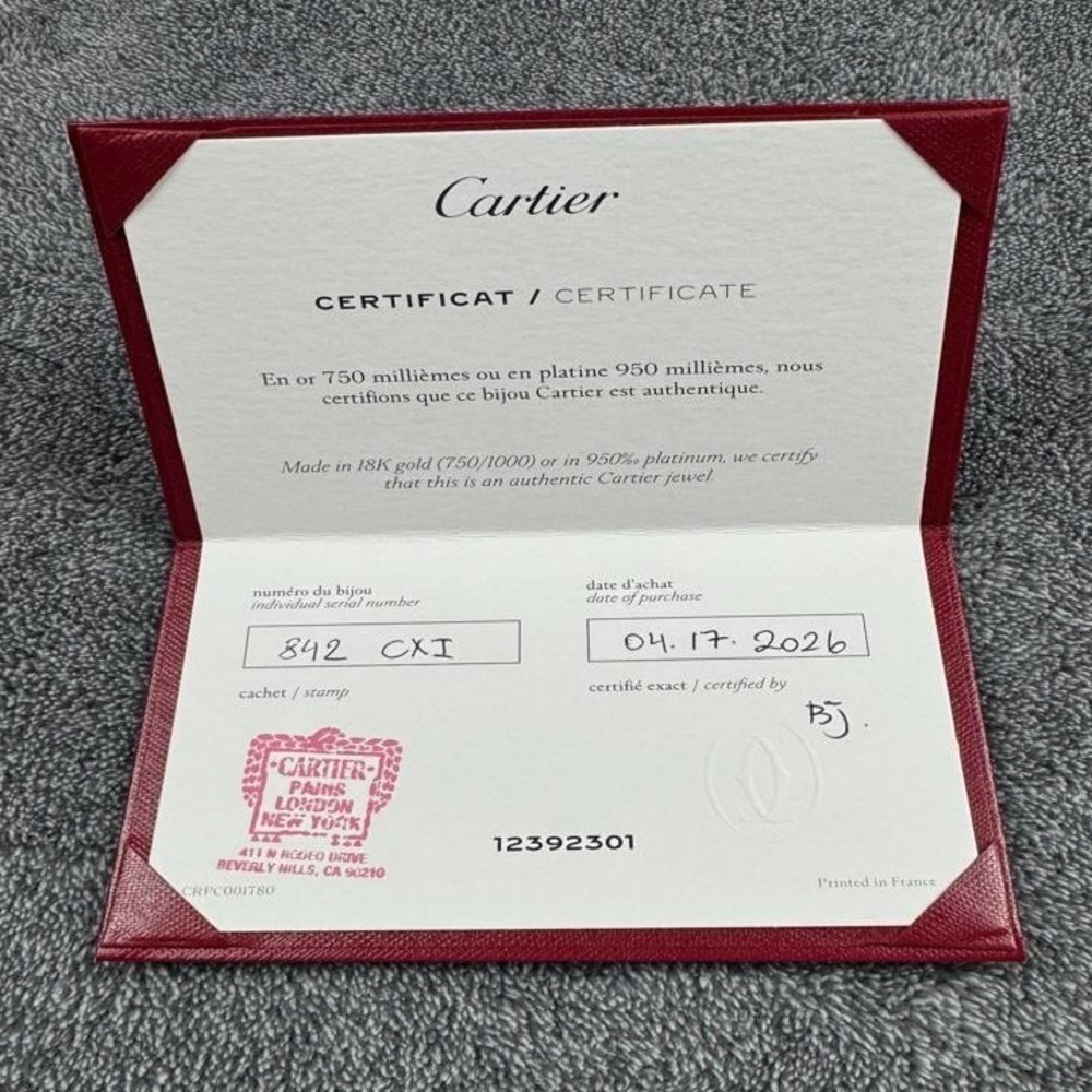 Cartier Certificate Card Red Folder Authentic Jewelry Papers Booklet